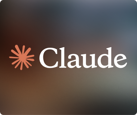 Claude logo with an orange starburst icon to the left of the word Claude on a blurred background.