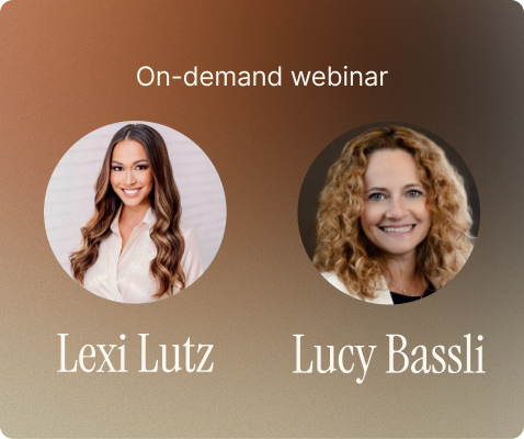 On-demand webinar with portraits of Lexi Lutz and Lucy Bassli on a brown gradient background.