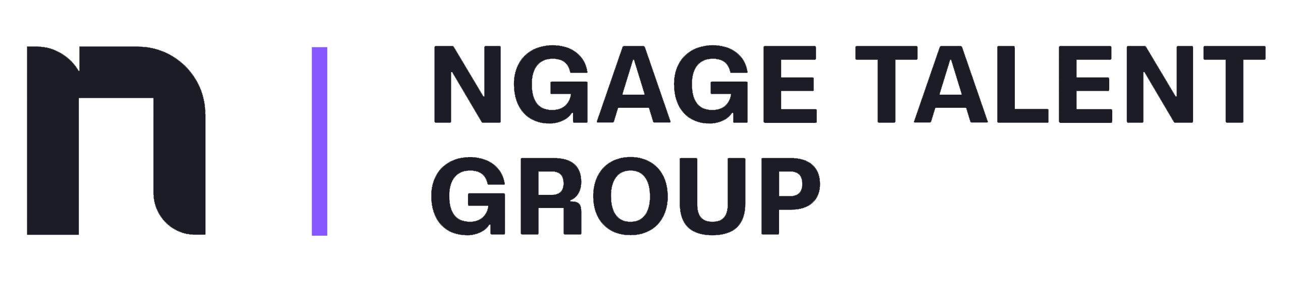 Logo with stylized letter N, vertical purple line, and text NGAGE TALENT GROUP.