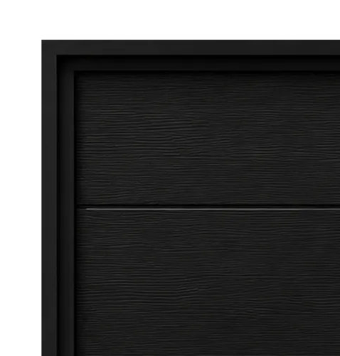 Surface noire texturée avec un cadre noir lisse et deux panneaux horizontaux.
