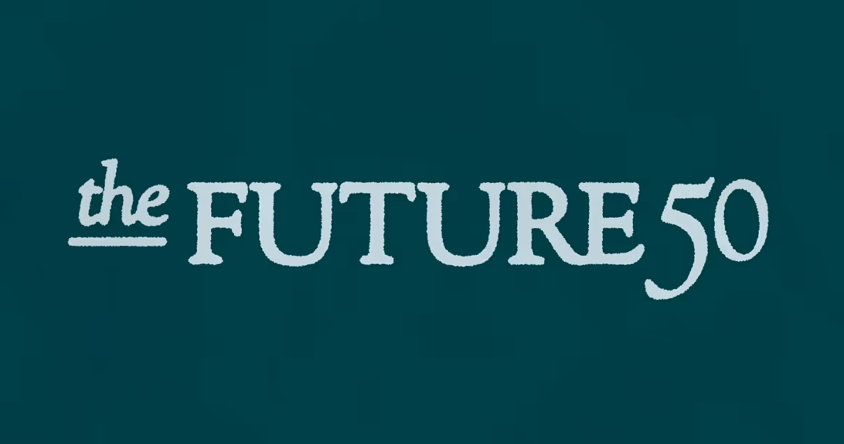 The Future 50 text logo on a dark green background.