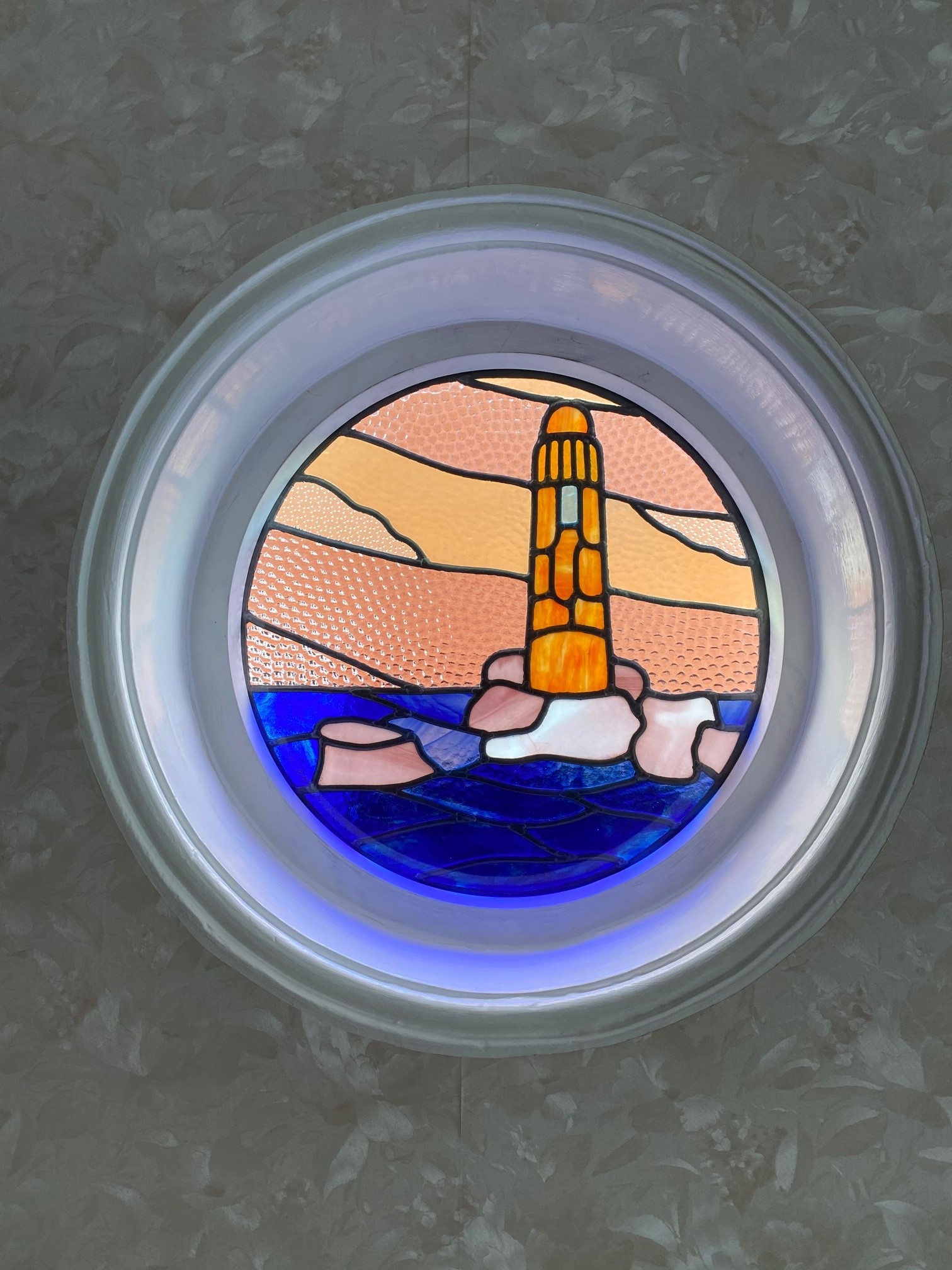 Circular Stained Glass Window Repair in Accoya Window Frame