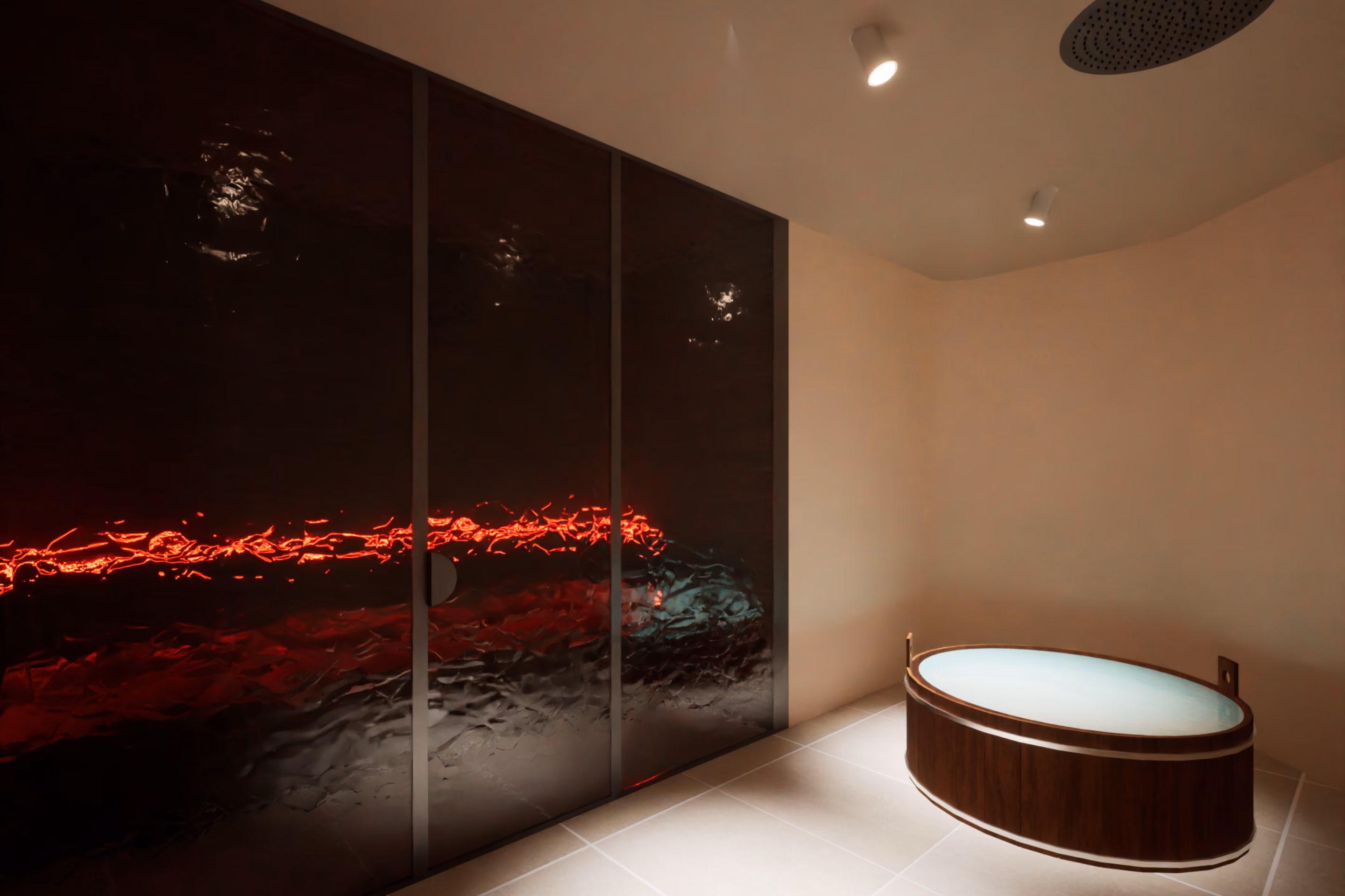 A round soaking tub in the VELA bathhouse circuit, Hawkesbury Valley