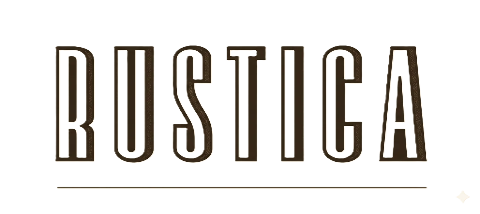Text reading 'RUSTICA' in tall, vintage-style font with a horizontal line underneath.