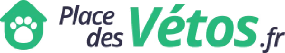 Logo de Place des Vétos avec une maison verte et une patte d'animal.