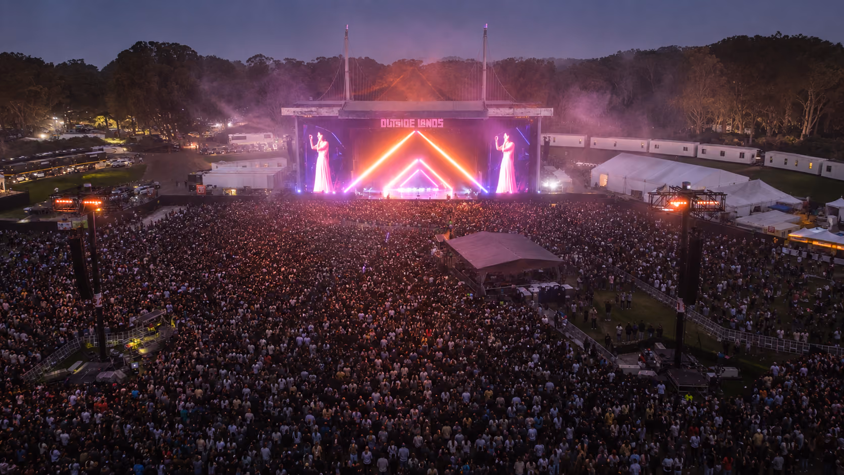Aerial view of Outside Lands Music Festival in Golden Gate Park