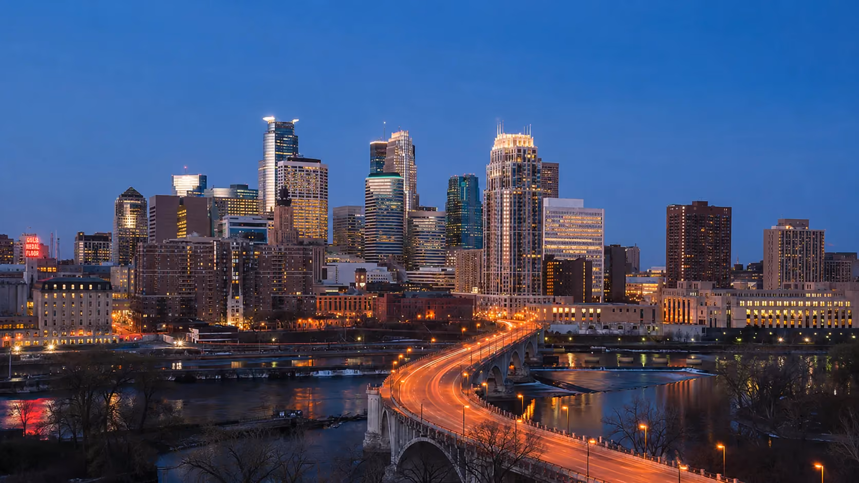 Minneapolis skyline along the Mississippi River