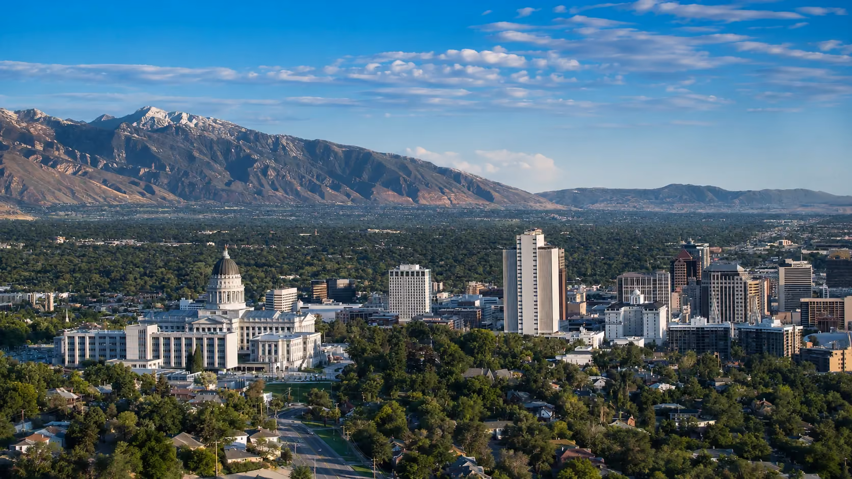 Salt Lake City skyline with Wasatch Mountains