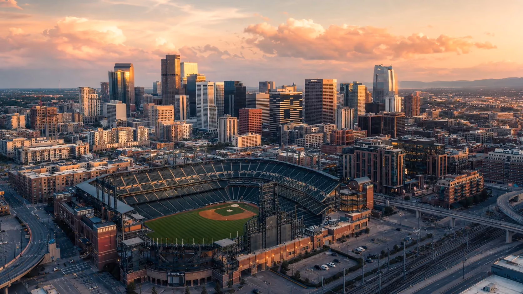 Denver skyline with the Rocky Mountains