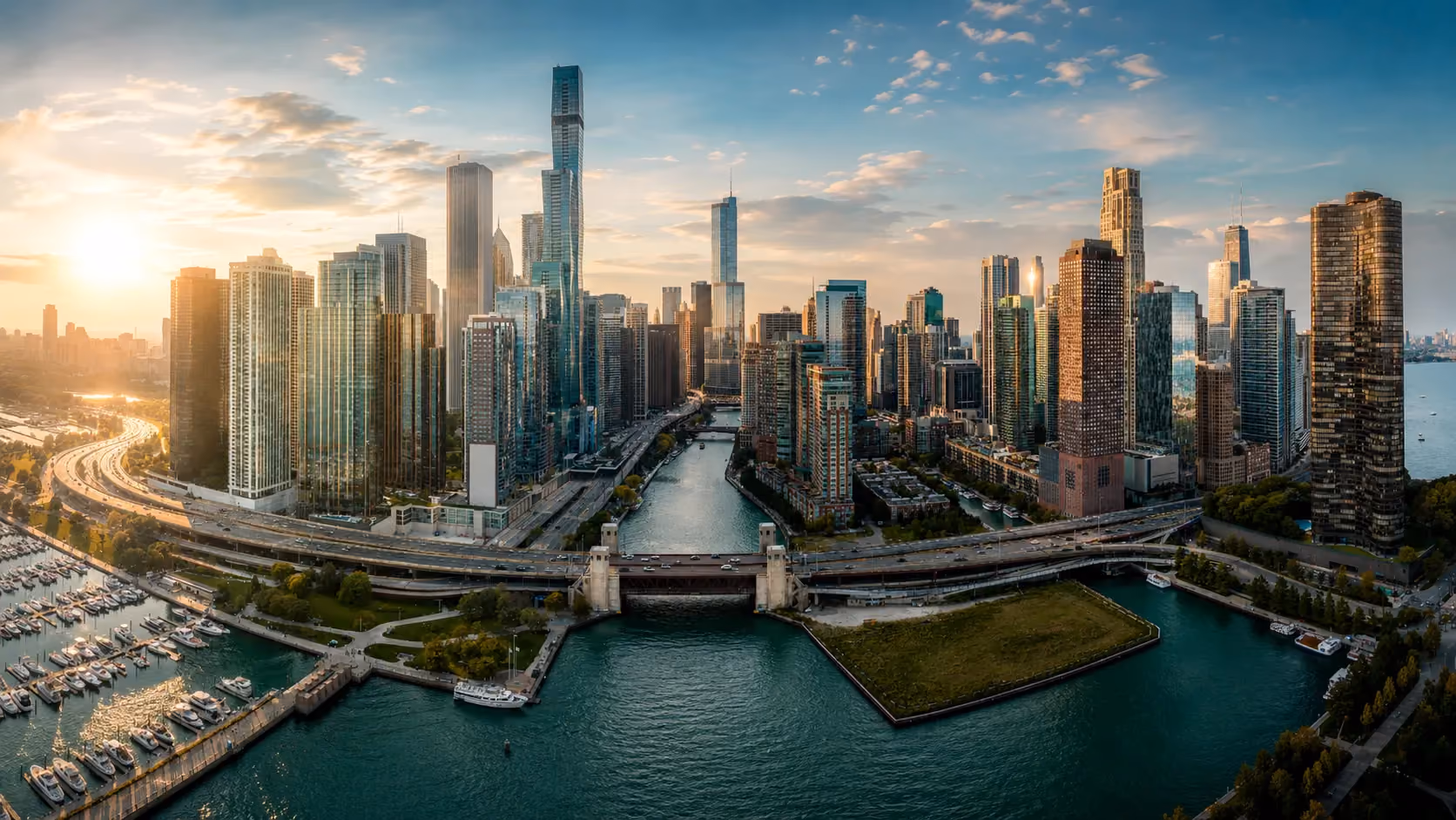 Chicago skyline along Lake Michigan