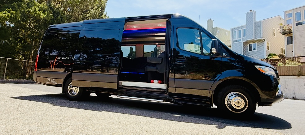 SF Black Car Limo Sprinter chauffeured vehicle in black