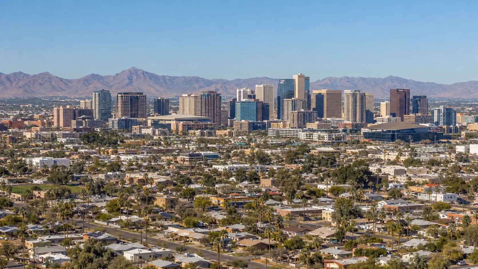 Phoenix skyline with desert mountains