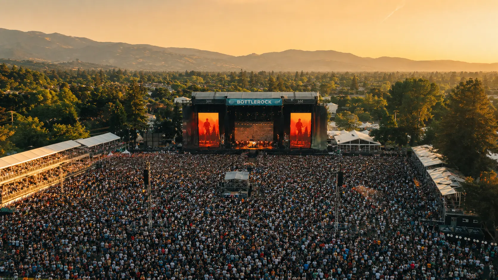 Aerial view of BottleRock Napa Valley festival grounds