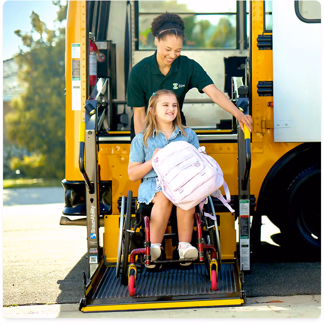 Zum driver assisting wheelchair student