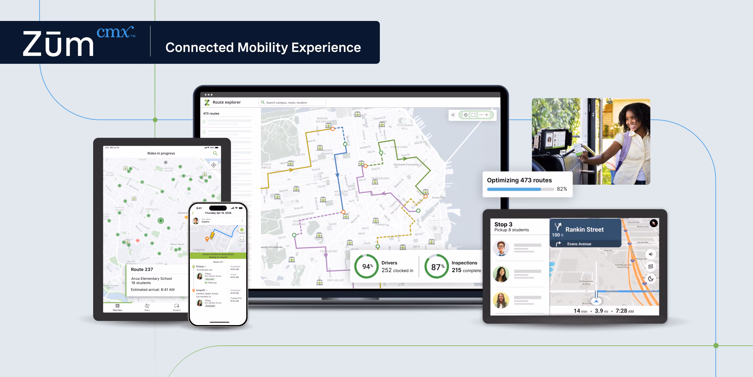 Zūm CMX Connected Mobility Experience product screens