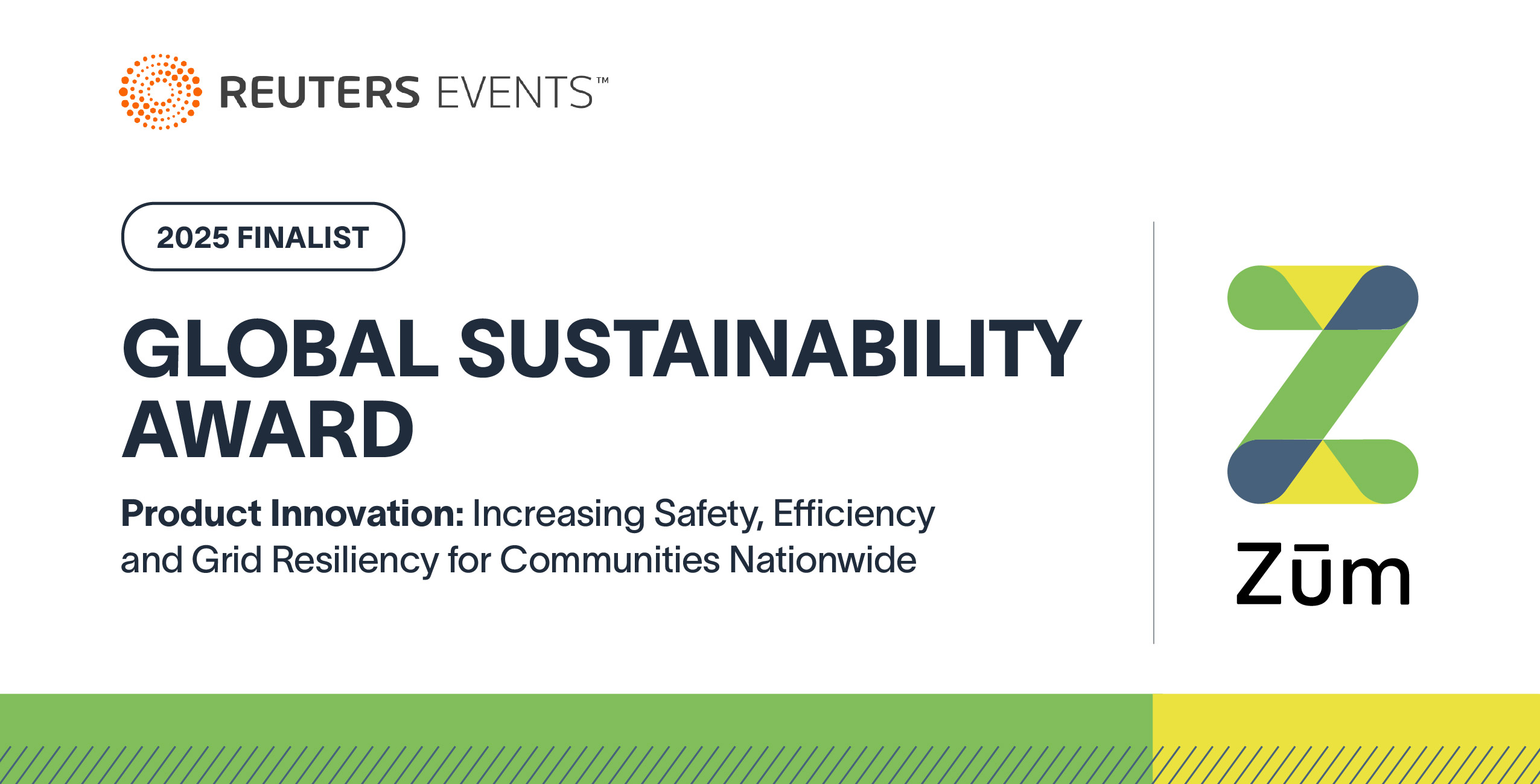 2025 Reuters Global Sustainability Award finalist announcement for Zum. Focus on safety and