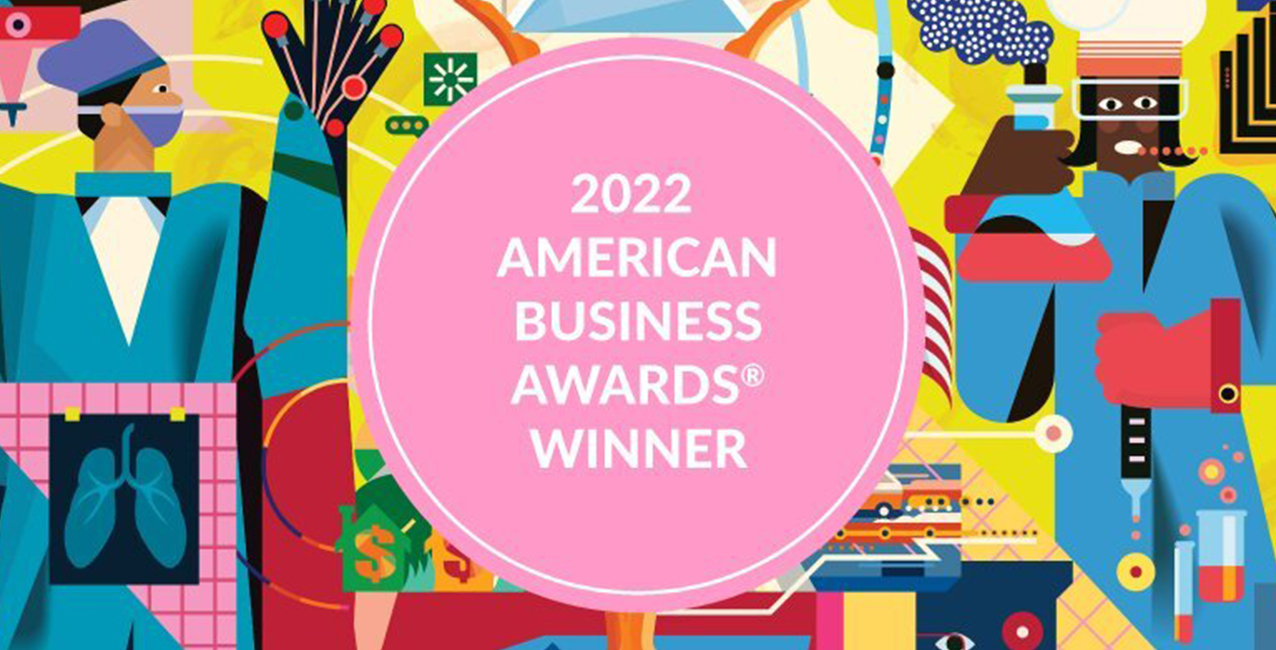 2022 American Business Awards Winner graphic featuring colorful illustrations and diverse figures.