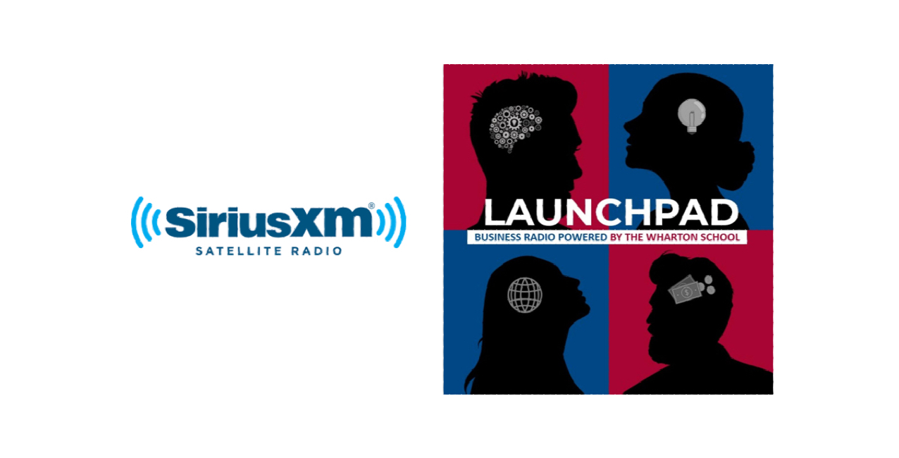 SiriusXM logo alongside the Launch Pad podcast logo featuring silhouettes and icons.