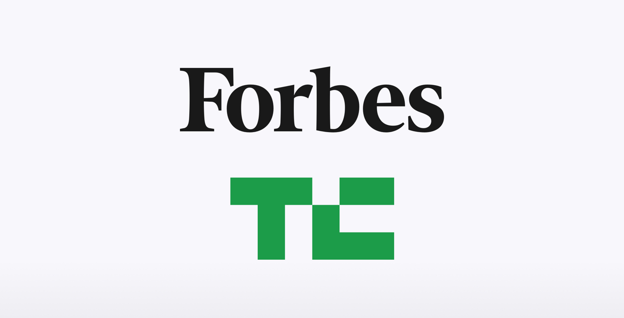 Forbes and TechCrunch logos displayed on a light background.