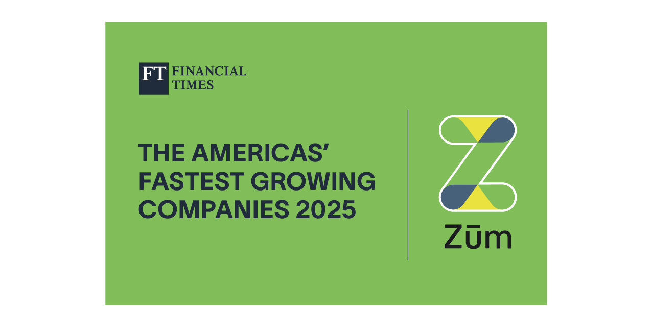 Zum logo and text highlighting its inclusion in FT's 2025 Fastest Growing Companies list.