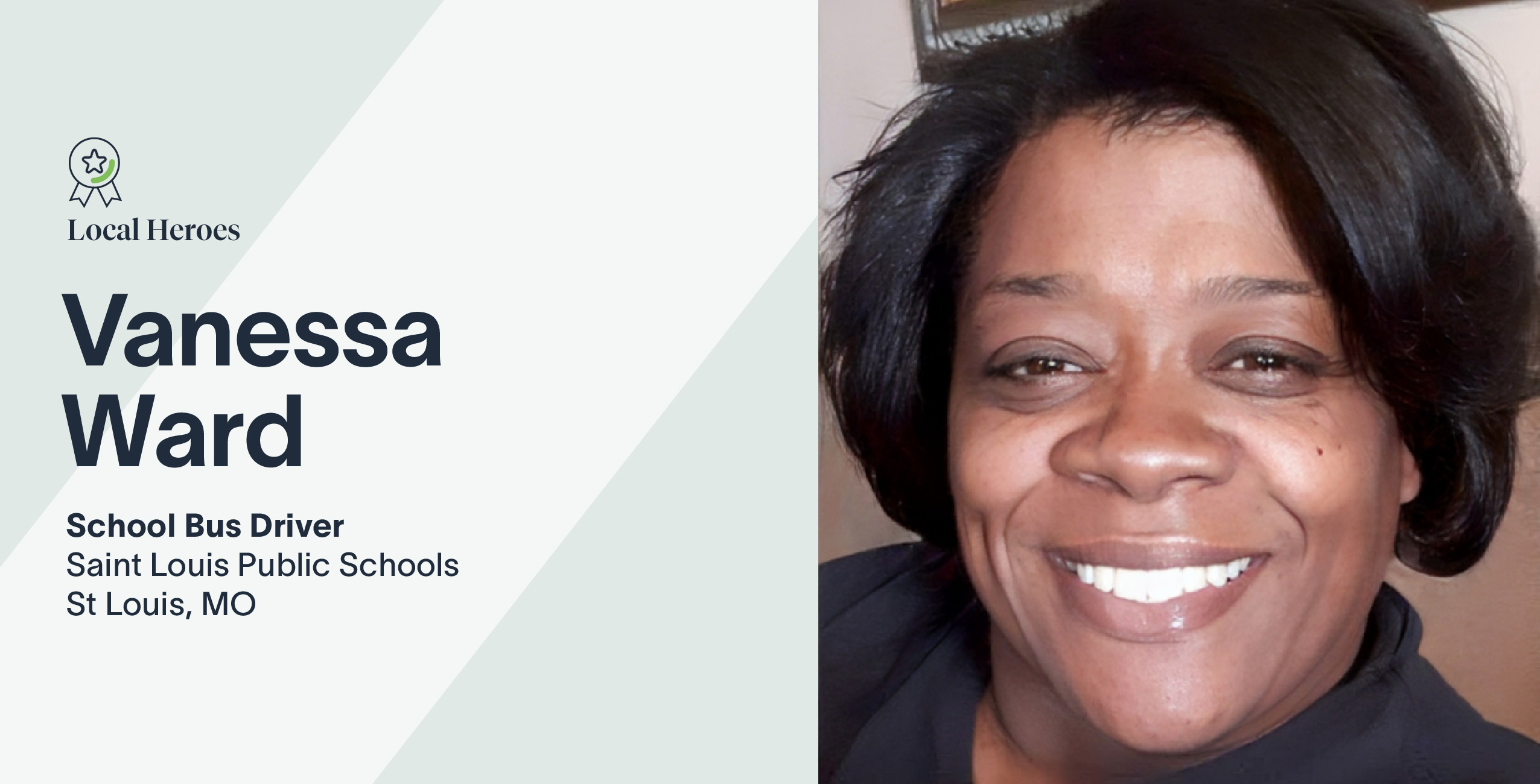 Vanessa Ward, school bus driver for Saint Louis Public Schools, smiles in a close-up portrait.