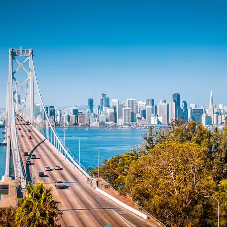 Zum service area – San Francisco, California skyline with Bay Bridge