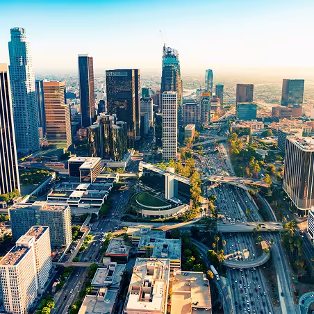Zum service area – aerial view of downtown Los Angeles, California skyline