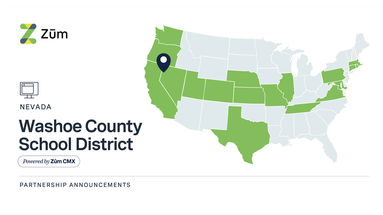 Map of the U.S. highlighting Washoe County School District in Nevada for Zum's partnership