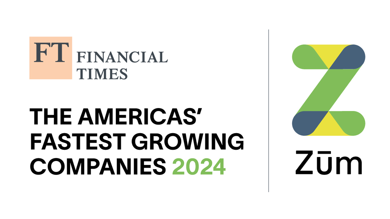 Zum logo alongside Financial Times branding, announcing its recognition in 2024 growth list.