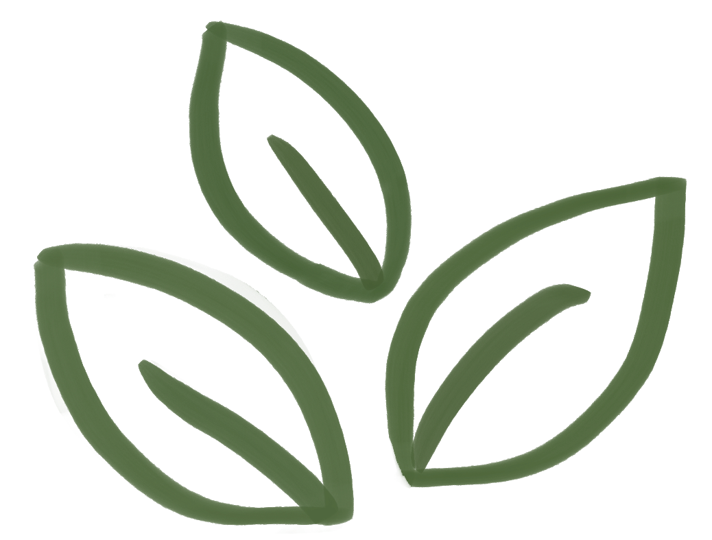 Grüne, stilisierte Blätter in einfacher, minimalistischer Zeichnung.