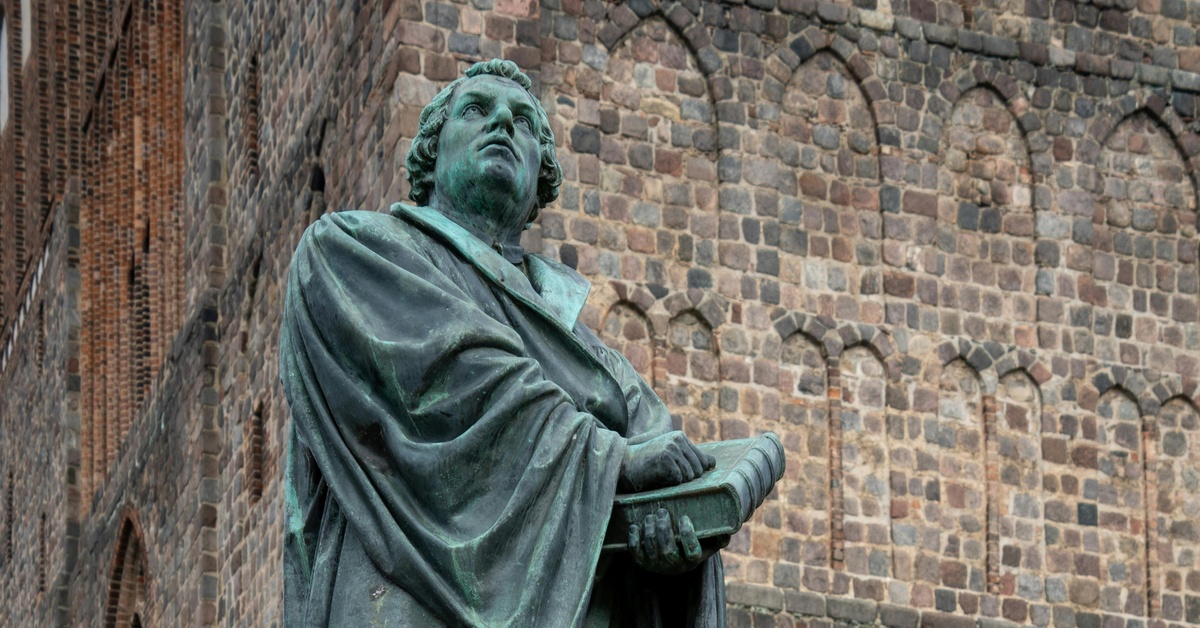 A statue of Martin Luther at St. Mary's Church, Mitte, Berlin