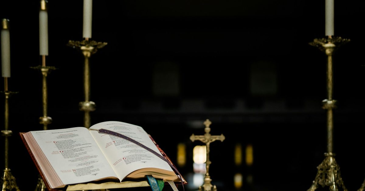 Stock photo of an altar book on an altar. 