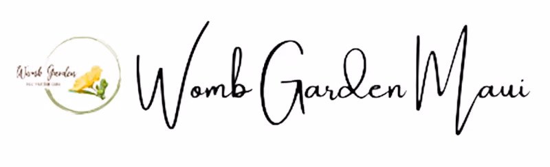 Womb Garden Maui logo with yellow flower and circular emblem design