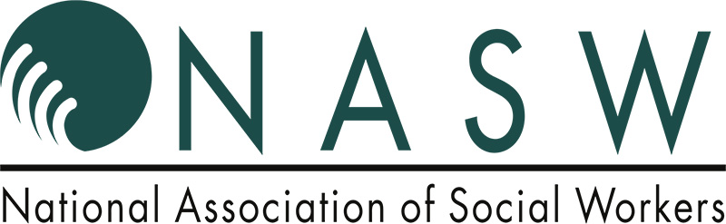 NASW National Association of Social Workers logo with teal circular wave design