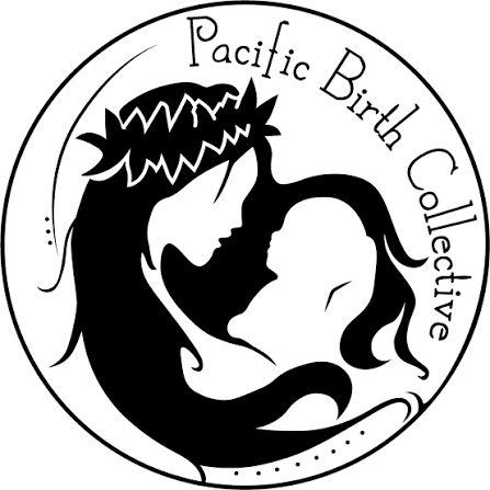 Pacific Birth Collective logo with silhouettes of woman and baby embracing