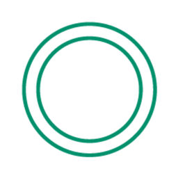 Two overlapping green circular rings on a white background.