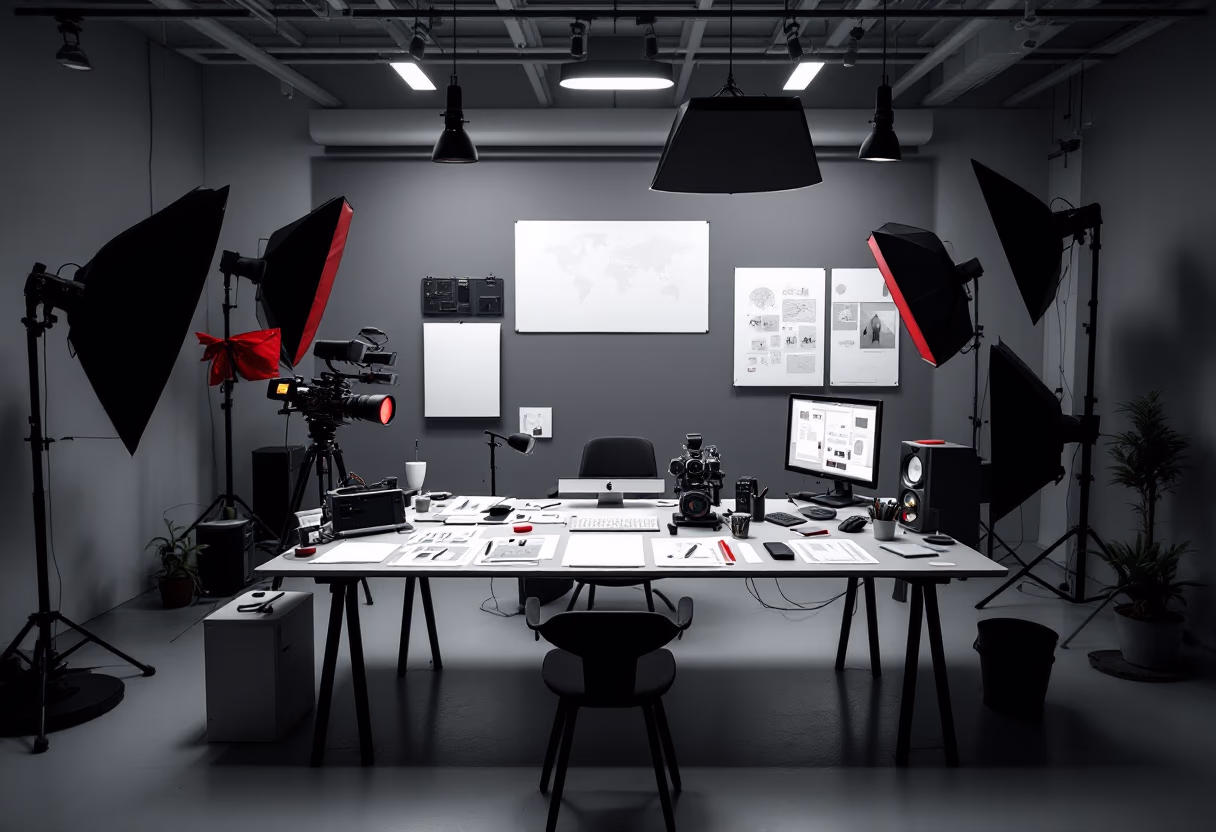 [background image] image of office workspace with desks (for a film production company)