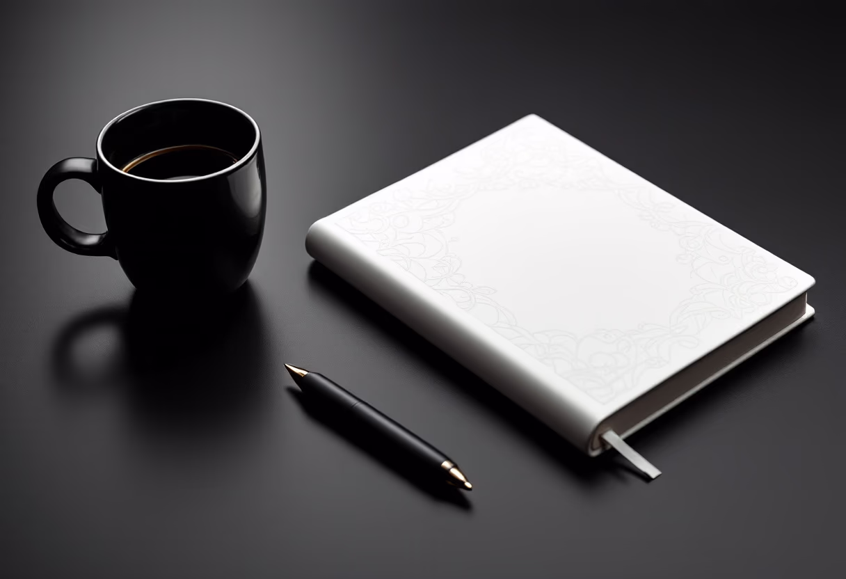 image of a notebook and a coffee cup on a desk (for a personal coach & consultant)