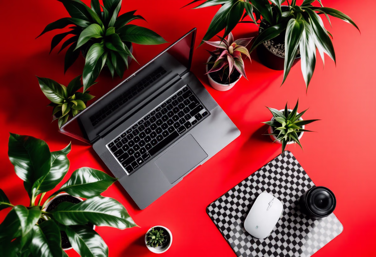 [background image] image of topdown photo of desk with laptop (for a food and agtech)