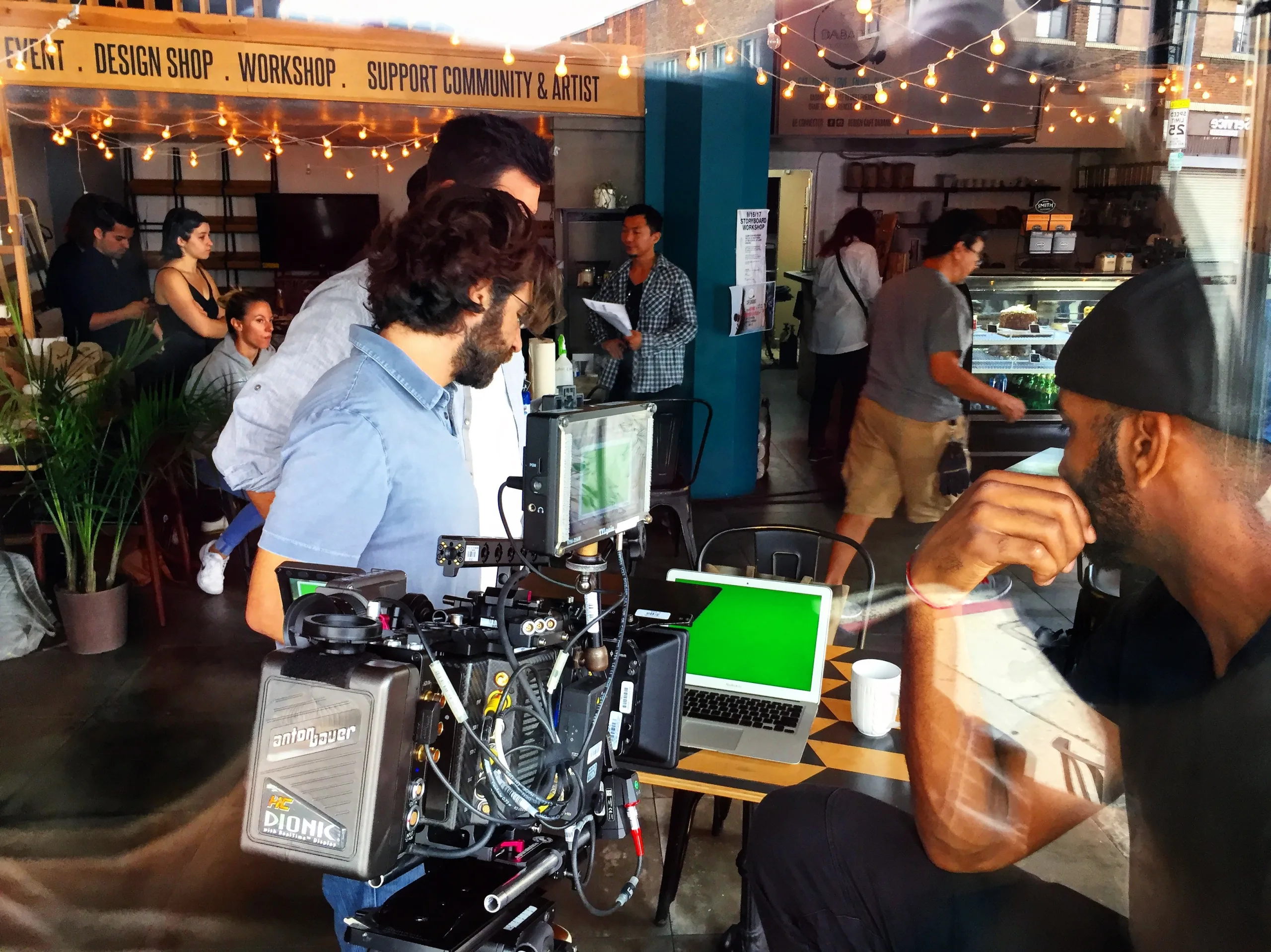 Video production crew working on location