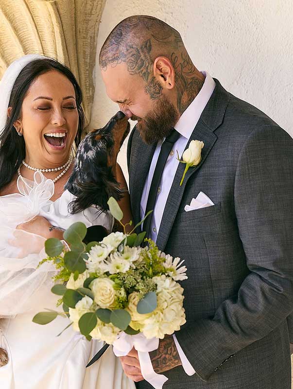 Funny Santa Barbara Courthouse Wedding Photos with Dogs