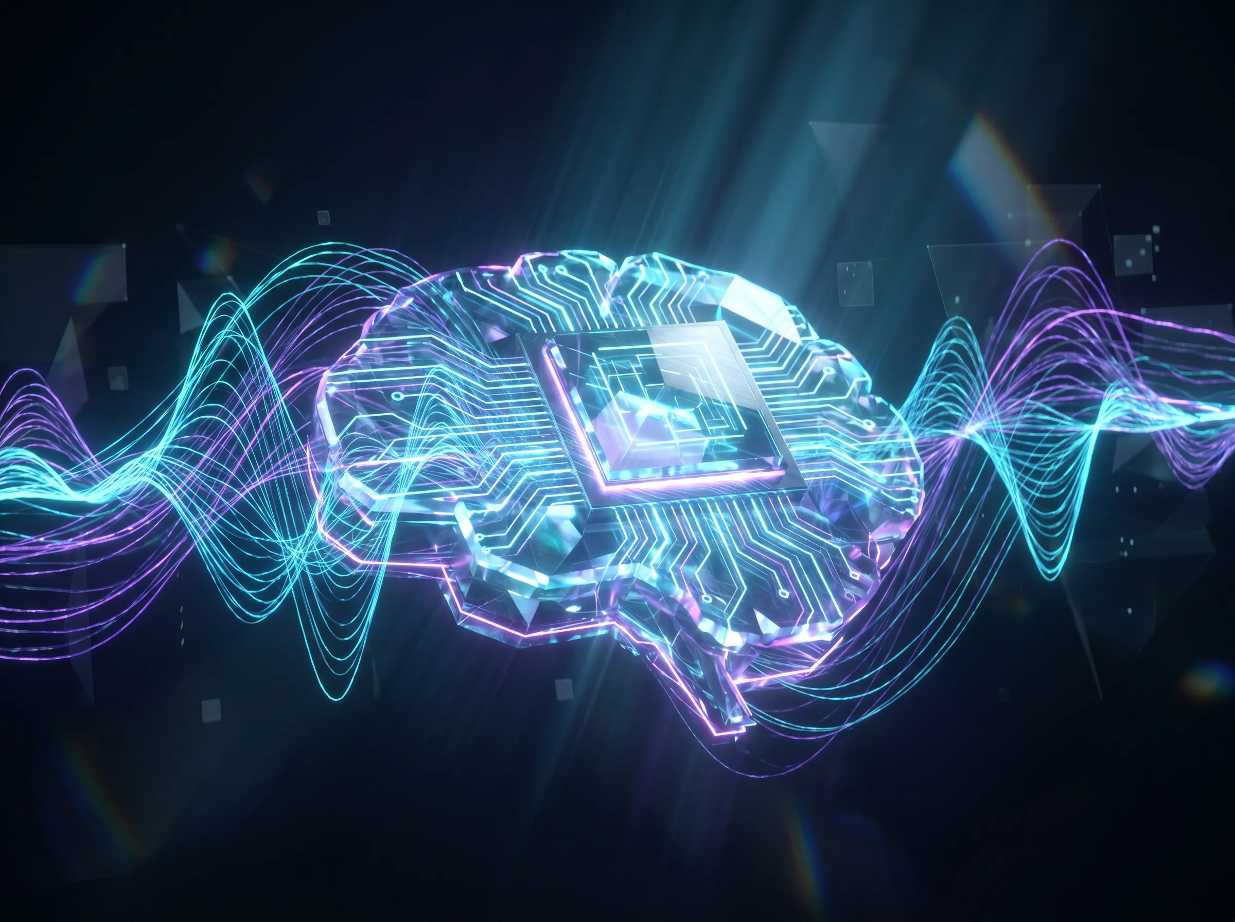 Visualización abstracta de ondas de voz generadas por inteligencia artificial