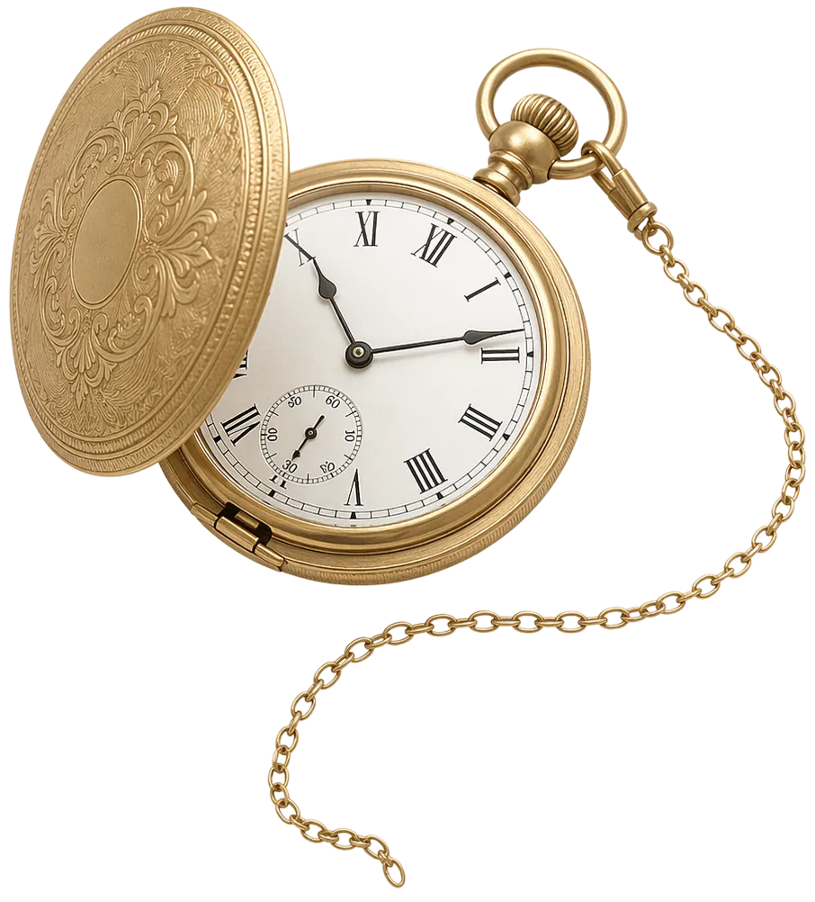 Goldene Taschenuhr als Symbol für Pünktlichkeit und Zuverlässigkeit