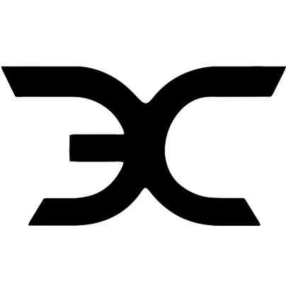 Stylized black symmetrical logo with curved and pointed elements forming an abstract X shape.