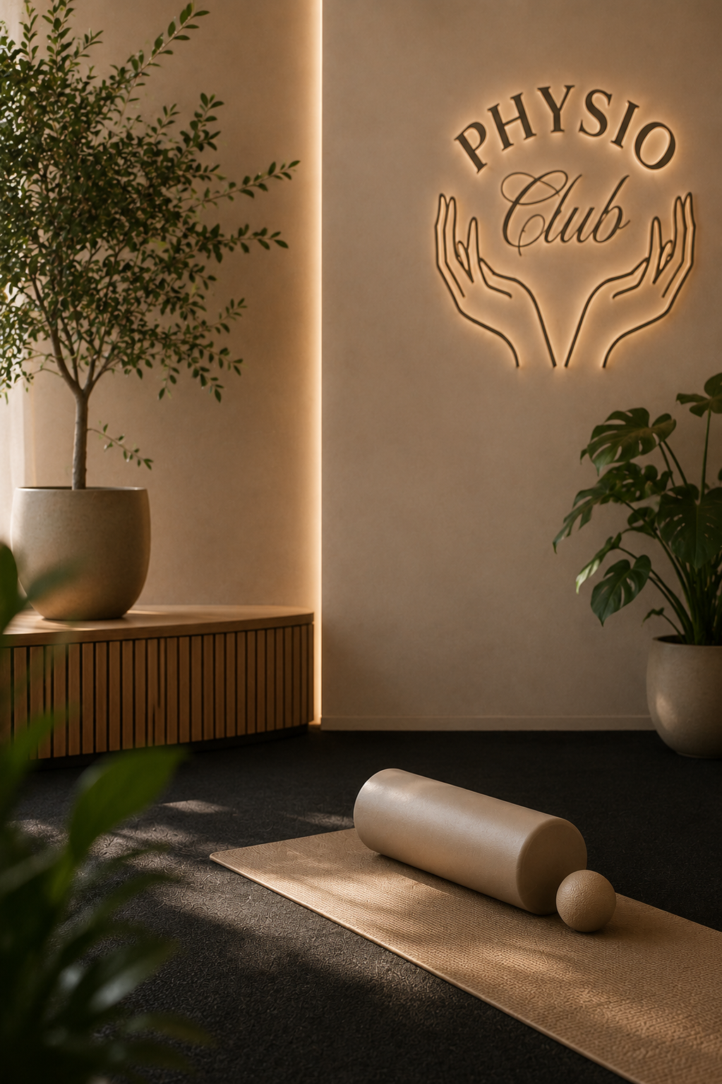 Therapieraum bei physioclub mit Faszienrolle auf der Matte
