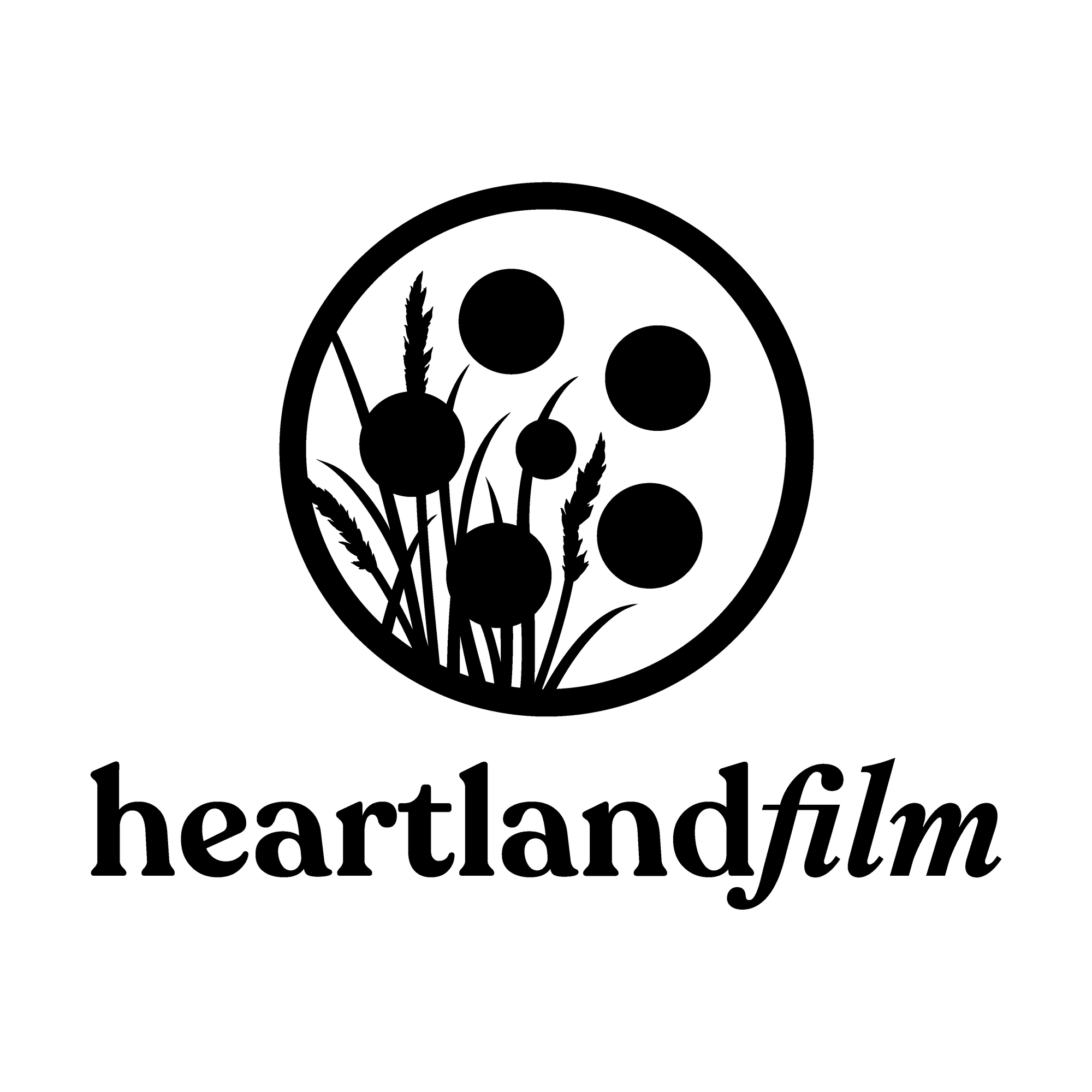 Heartland Film logo with a circular design featuring film reel holes and grass silhouettes.
