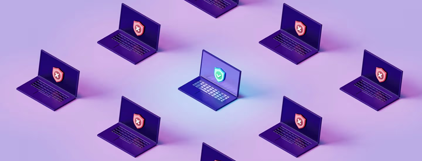 Illustration showing laptops in a purple background.