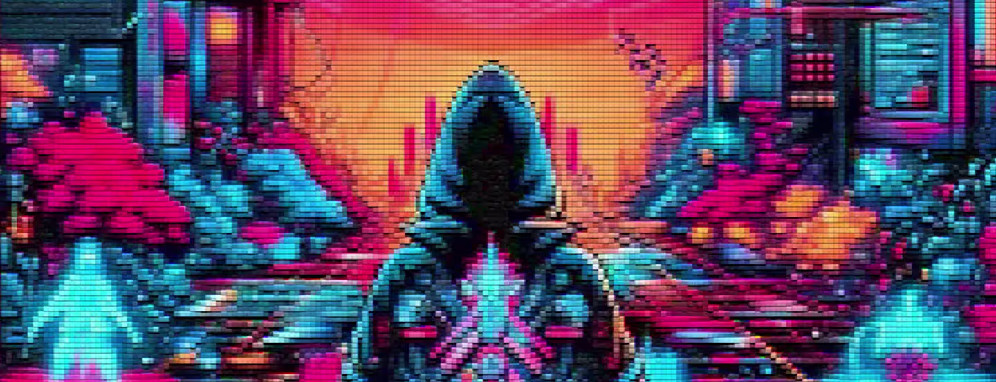 8Bit illustration of mage in a computational grid