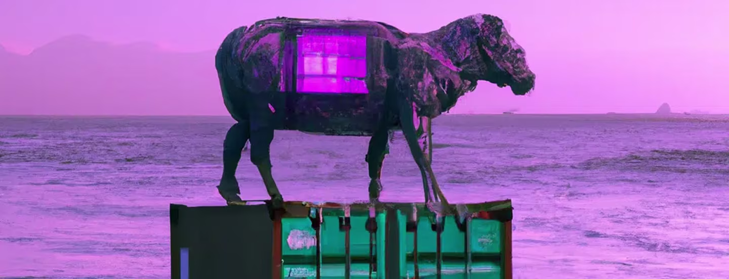 Surrealist illustration of an animal on top of a container