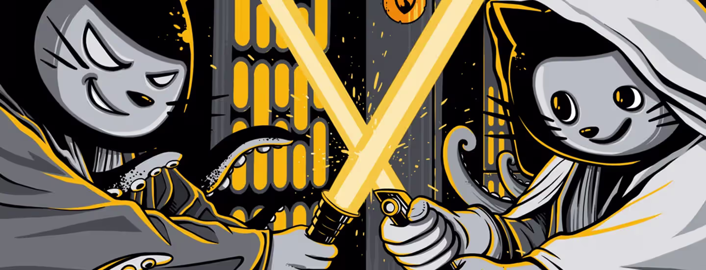 Starwars inspired figt illustration of git and github mascots